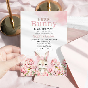 Watercolor Bunny is on the Way Baby Shower Invitation