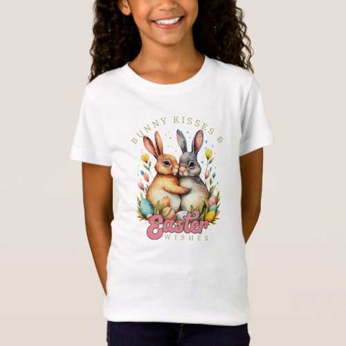 Watercolor bunny kisses and Easter wishes T_Shirt