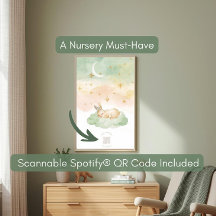 Watercolor Bunny & Moon Canvas | Mint Peach Pastel