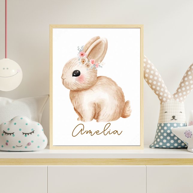 Watercolor Bunny Nursery Print Floral Woodland (Creator Uploaded)