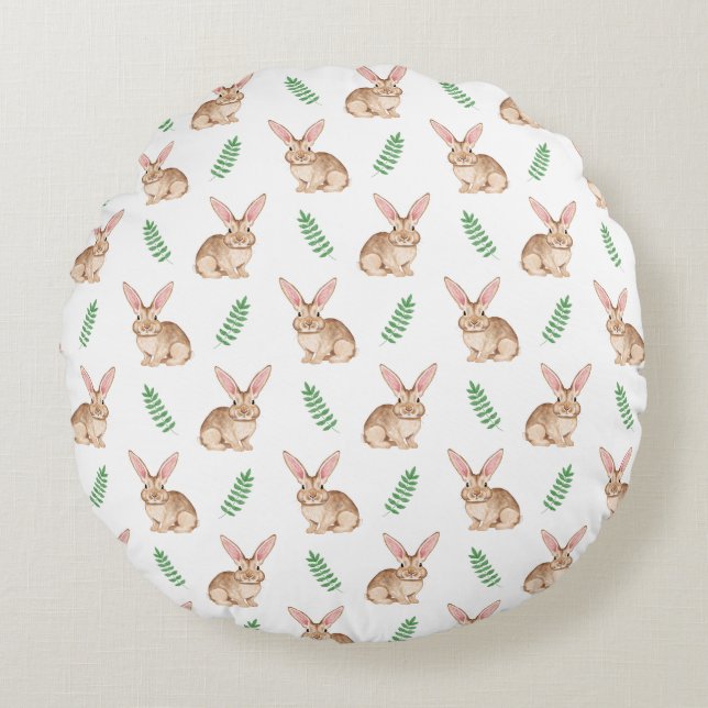 Watercolor Bunny Pattern Kids' Nursery Or Easter Round Pillow (Front)
