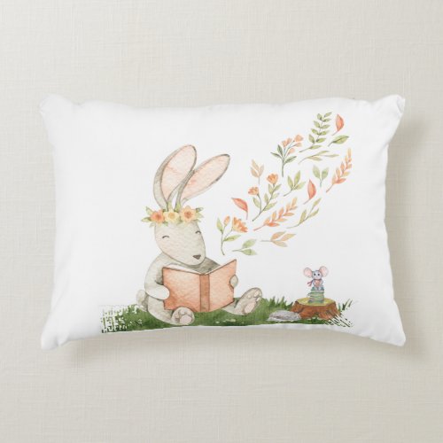 Watercolor Bunny Personalized Accent Pillow