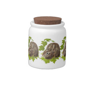 Watercolor Bunny Rabbit Animal, Nature Wildlife Candy Jar
