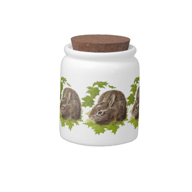Watercolor Bunny Rabbit Animal, Nature Wildlife Candy Jar (Left)
