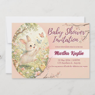 Watercolor Bunny Rabbit Baby Shower Invitation