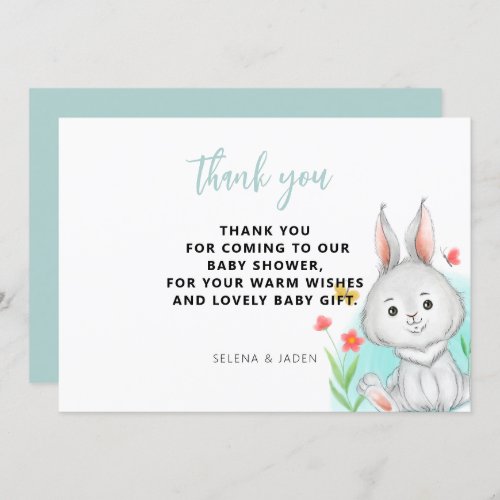 Watercolor Bunny Rabbit Baby Shower Thank You Card
