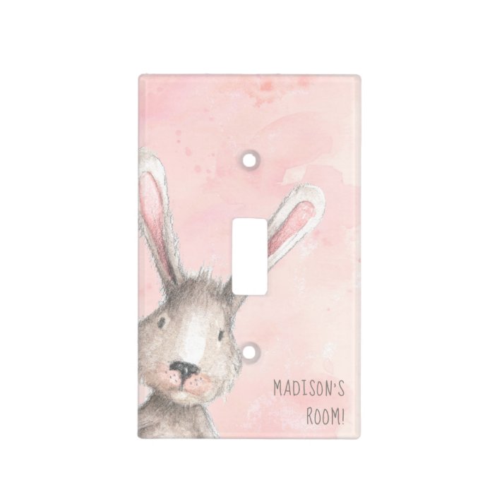 watercolor bunny rabbit custom name baby s room light switch cover zazzle com