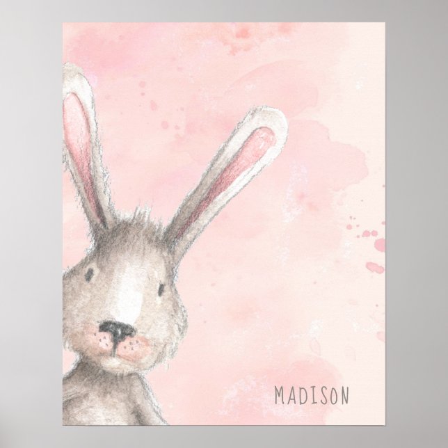 Watercolor Bunny Rabbit custom name Poster (Front)