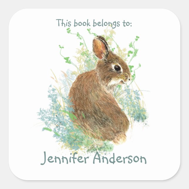 Watercolor Bunny Rabbit Cute Animal Fun Bookplate (Front)