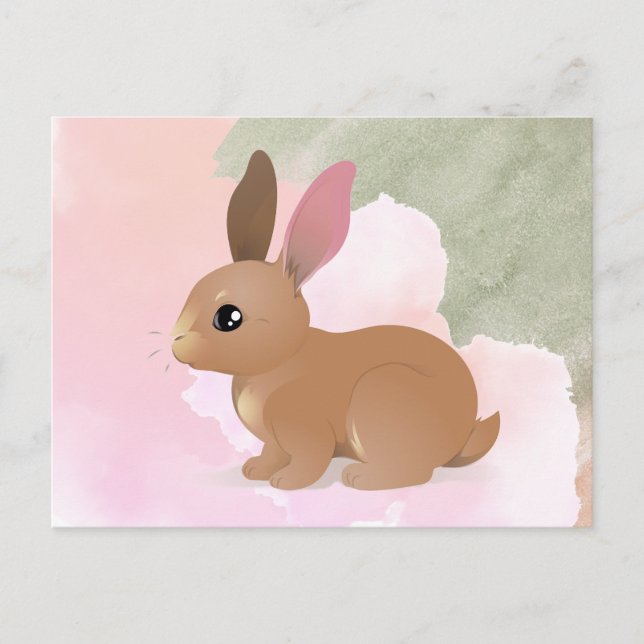 Watercolor Bunny Rabbit Cute Pink Easter Animal  Postcard (Front)