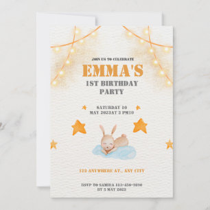 Watercolor bunny rabbit first birthday party invitation