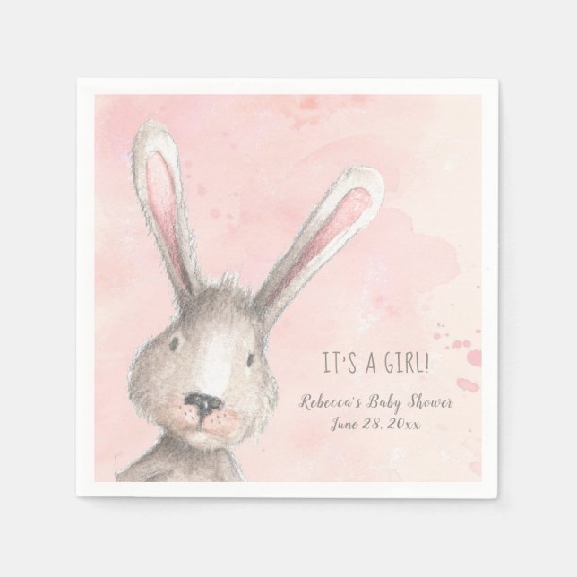 Watercolor Bunny Rabbit It's A Girl custom Napkins (Front)