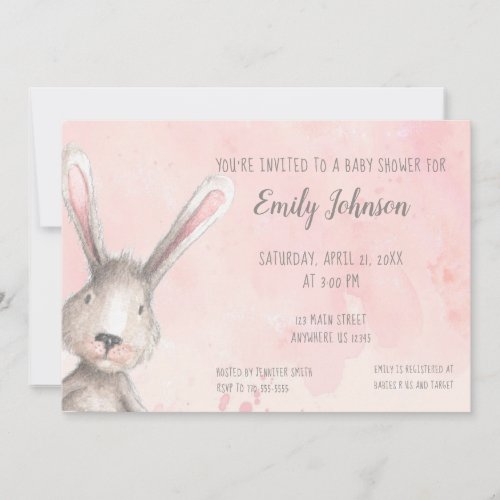 Watercolor Bunny Rabbit personalized baby shower Invitation