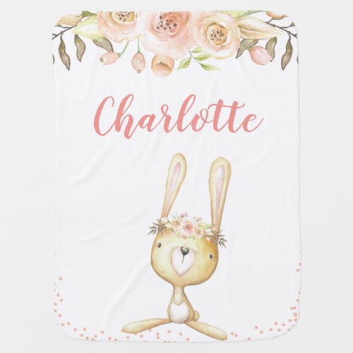 Watercolor Bunny Rabbit Personalized Girl Baby Blanket