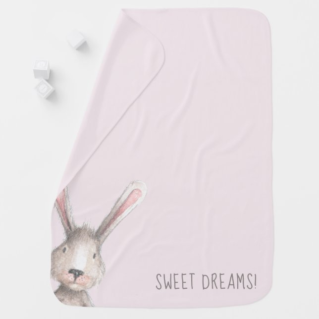 Watercolor Bunny Rabbit Sweet Dreams Baby Blanket (In Situ)