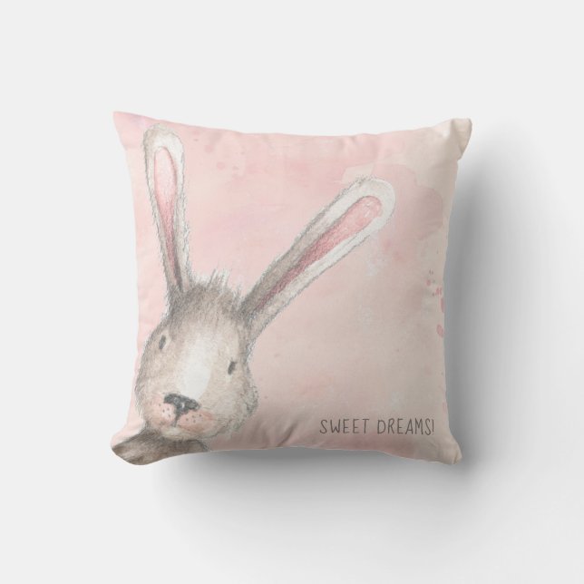 Watercolor Bunny Rabbit Sweet Dreams custom Throw Pillow (Front)