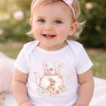 Watercolor Bunny Rabbit Tea Pot Floral Baby Shower