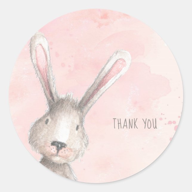 Watercolor Bunny Rabbit Thank You custom Classic Round Sticker (Front)