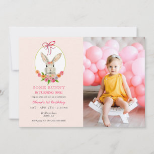 Watercolor Bunny rabbit with photo 1st birthday Invitation