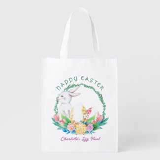Watercolor Bunny Spring Flowers Wreath Egg Hunt