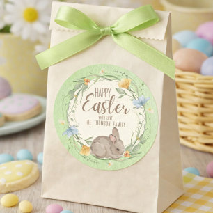 Watercolor Bunny Spring Wildflowers Happy Easter Classic Round Sticker