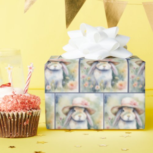 Watercolor Bunny Wearing a Bonnet Wrapping Paper