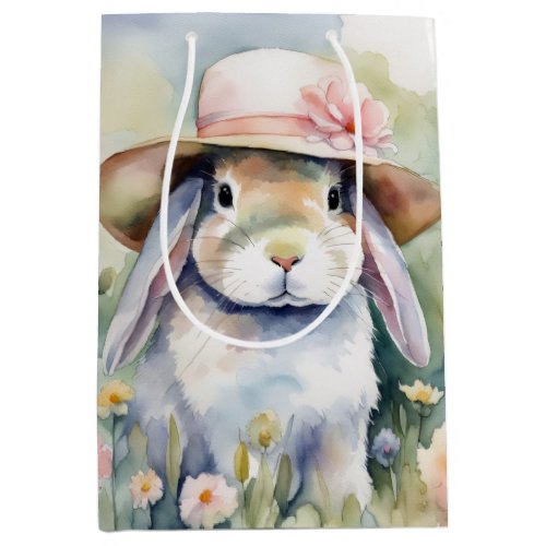 Watercolor Bunny With Bonnet Medium Gift Bag