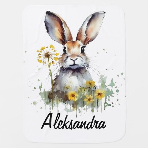 Watercolor Bunny with Dandelion Baby Blanket