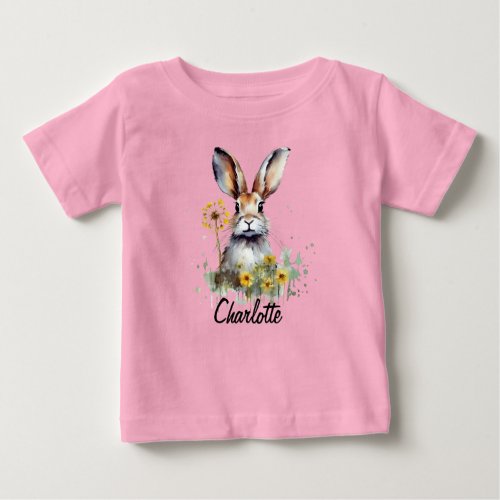 Watercolor Bunny with Dandelion Baby T_shirt