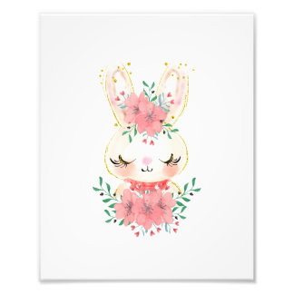 Watercolor Bunny with Florals Photo Print