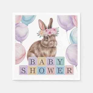 Watercolor Bunny With Flower Crown Baby Shower Napkins