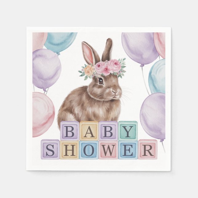 Watercolor Bunny With Flower Crown Baby Shower Napkins (Front)
