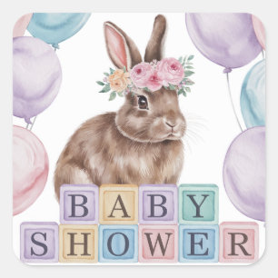 Watercolor Bunny With Flower Crown Baby Shower Square Sticker
