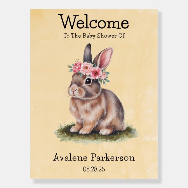Watercolor Bunny With Flower Crown Welcome Sign (Front)