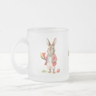 Watercolor Bunny with Watermelon Frosted Glass Coffee Mug