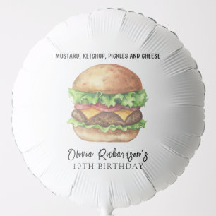 Watercolor Burger Party Birthday Balloon