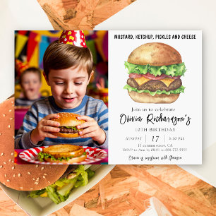 Watercolor Burger Party Birthday Invitation