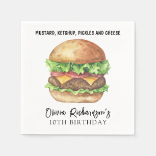 Watercolor Burger Party Birthday Napkins
