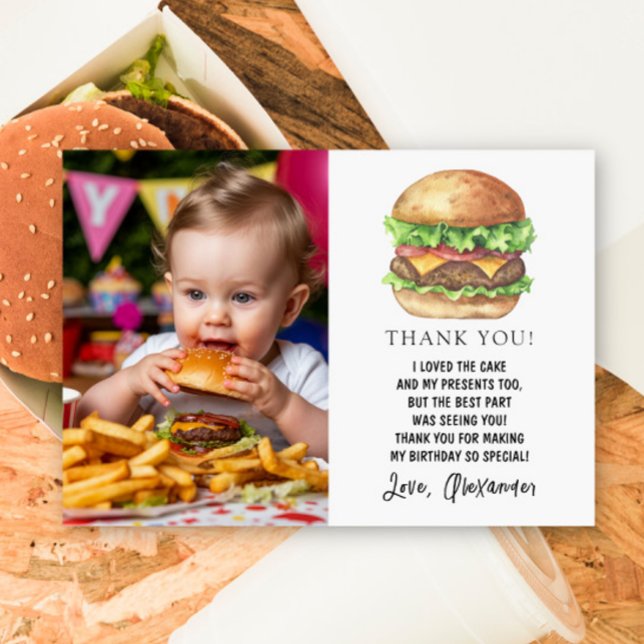Watercolor Burger Party Birthday Thank You (Creator Uploaded)