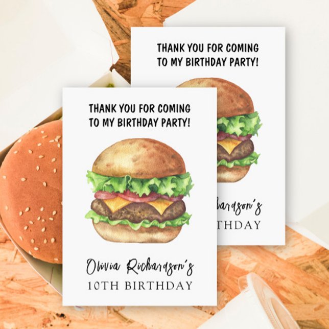 Watercolor Burger Party Birthday Thank You (Creator Uploaded)