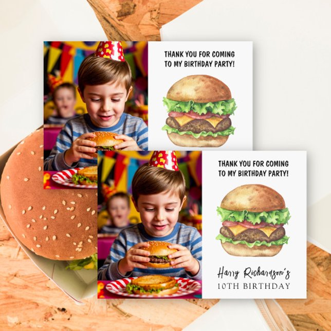 Watercolor Burger Party Birthday Thank You Card (Creator Uploaded)