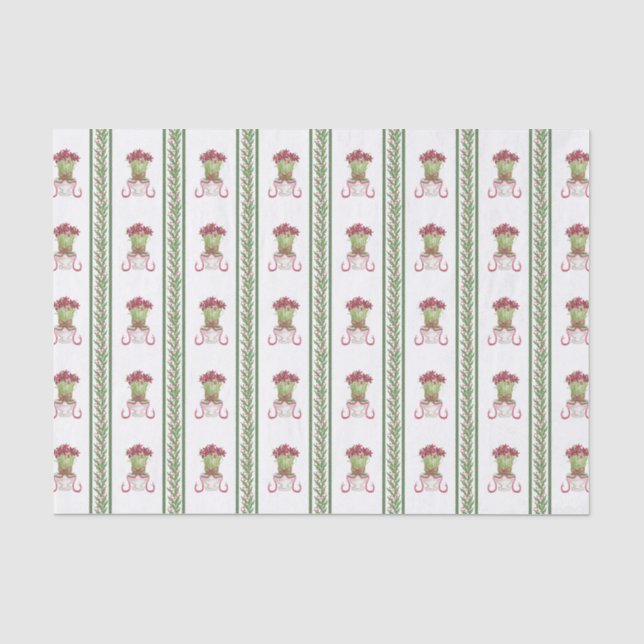 Watercolor Burgundy Amaryllis and Holly Christmas Tissue Paper (Front)