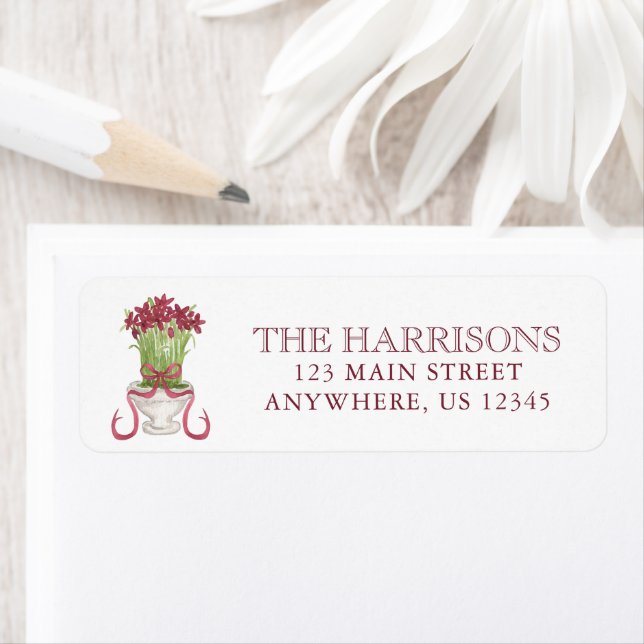 Watercolor Burgundy Amaryllis Christmas Address Label (Insitu)