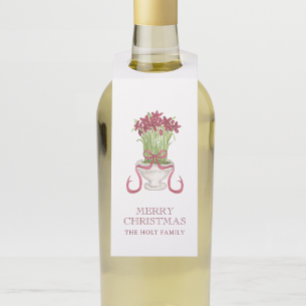Watercolor Burgundy Amaryllis Christmas Bottle Hanger Tag