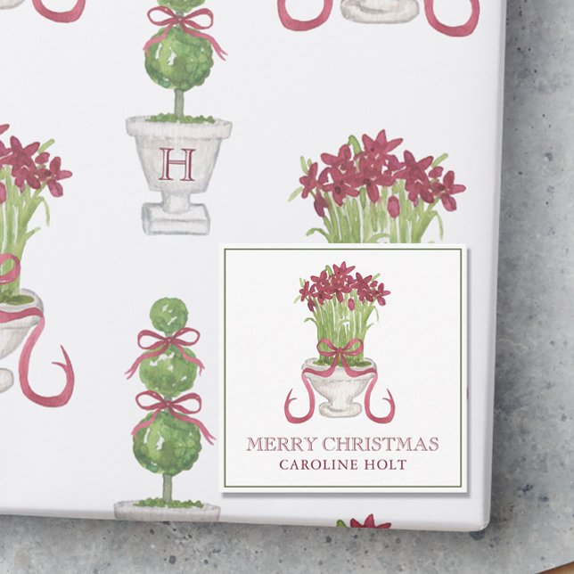 Watercolor Burgundy Amaryllis Christmas Gift Note Card (Creator Uploaded)