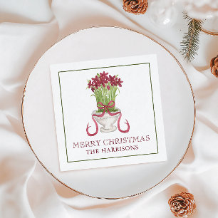 Watercolor Burgundy Amaryllis Christmas Napkins
