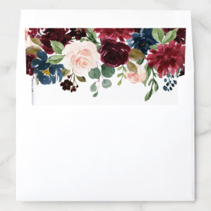Watercolor Burgundy and Blue Floral Garland Envelope Liner