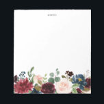 Watercolor Burgundy and Blue Flowers Garland Notepad<br><div class="desc">An elegant and whimsical notepad featuring watercolor burgundy,  blue and pink flowers with greenery accents. This will be a perfect feminine accent for your office.</div>