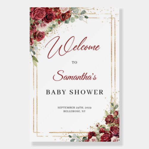 Watercolor burgundy and blush baby shower welcome foam board