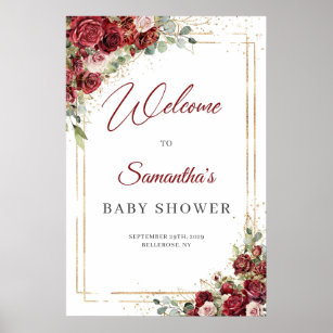 Watercolor burgundy and blush Baby Shower welcome Poster